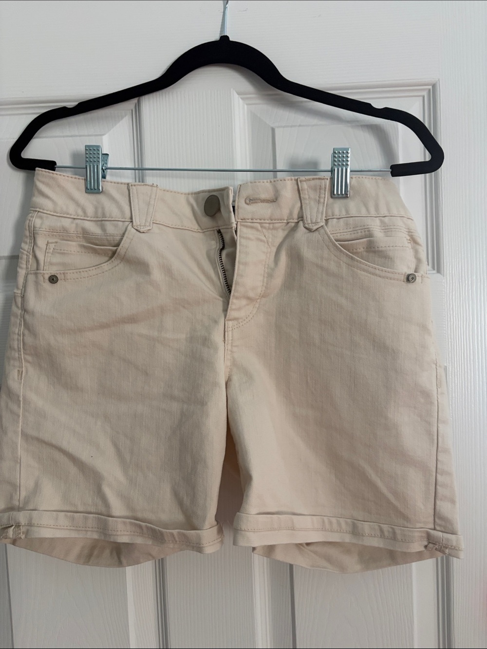 Democracy Light Cream High-Rise Denim Shorts